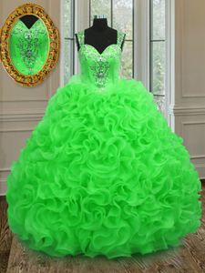 Sweet Ball Gowns Straps Sleeveless Organza Floor Length Zipper Beading and Ruffles Sweet 16 Dresses