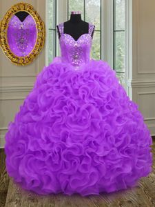 Straps Sleeveless Organza Sweet 16 Dresses Beading and Ruffles Zipper