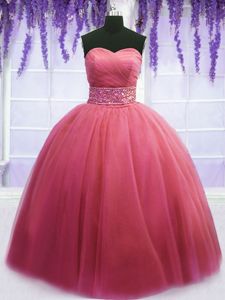 Super Floor Length Ball Gowns Sleeveless Pink Quinceanera Gowns Lace Up