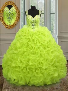 Sleeveless Lace Up Floor Length Beading and Ruffles Sweet 16 Dress