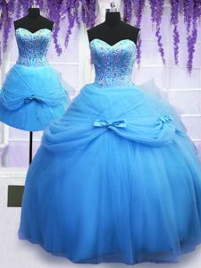 Amazing Three Piece Baby Blue Sweetheart Lace Up Beading and Bowknot Quinceanera Dress Sleeveless