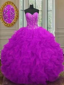 Stylish Purple Sweetheart Neckline Beading and Ruffles Quinceanera Dresses Sleeveless Lace Up