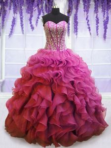 Elegant Sweetheart Sleeveless Organza Vestidos de Quinceanera Beading and Ruffles Lace Up