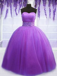 Purple Quince Ball Gowns Military Ball and Sweet 16 and Quinceanera and For with Belt Sweetheart Sleeveless Lace Up