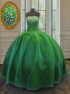 Custom Fit Green Ball Gowns Sequins Quinceanera Gown Lace Up Organza Sleeveless Floor Length