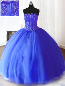 High Quality Turquoise Ball Gowns Beading 15th Birthday Dress Lace Up Organza Sleeveless Floor Length