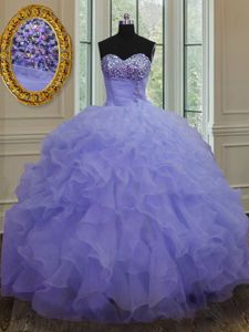 Spectacular Lavender Lace Up Quinceanera Dresses Beading and Ruffles Sleeveless Floor Length