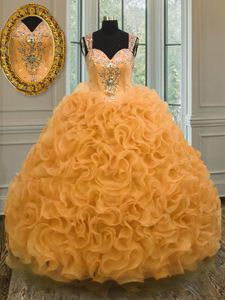 Top Selling Orange Sweetheart Neckline Beading and Ruffles 15th Birthday Dress Sleeveless Zipper