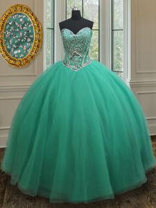 Delicate Ball Gowns Quinceanera Gowns Turquoise Sweetheart Tulle Sleeveless Floor Length Zipper