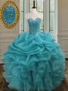 Best Selling Floor Length Aqua Blue Sweet 16 Quinceanera Dress Sweetheart Sleeveless Lace Up