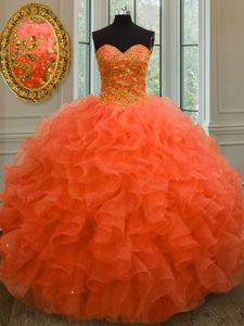 Organza Sleeveless Floor Length Vestidos de Quinceanera and Beading and Ruffles