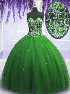 Hot Selling Green Lace Up Sweet 16 Quinceanera Dress Beading Sleeveless Floor Length