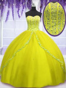 Tulle Sleeveless Floor Length Quince Ball Gowns and Beading