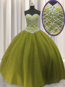 Floor Length Ball Gowns Sleeveless Olive Green Quinceanera Dresses Lace Up