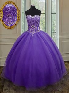 Floor Length Eggplant Purple Quinceanera Gowns Organza Sleeveless Beading