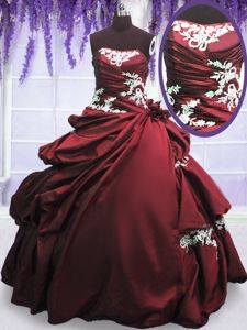 Halter Top Pick Ups Floor Length Ball Gowns Sleeveless Burgundy Quince Ball Gowns Lace Up