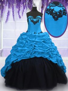 Sweetheart Sleeveless Taffeta Quinceanera Dama Dress Appliques and Pick Ups Sweep Train Lace Up