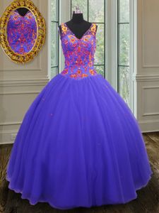 Blue Strapless Lace Up Embroidery Sweet 16 Dresses Sleeveless