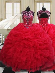 Scoop Organza Sleeveless Floor Length Ball Gown Prom Dress and Beading and Pick Ups