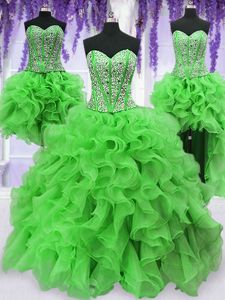 Four Piece Floor Length Vestidos de Quinceanera Organza Sleeveless Beading and Ruffles