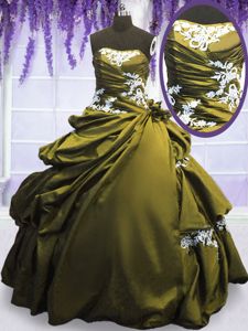 On Sale Taffeta Sleeveless Floor Length Ball Gown Prom Dress and Appliques and Pick Ups