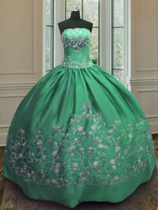 Green Strapless Lace Up Embroidery Quinceanera Dress Sleeveless