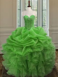 Organza Sleeveless Floor Length 15th Birthday Dress and Beading and Ruffles