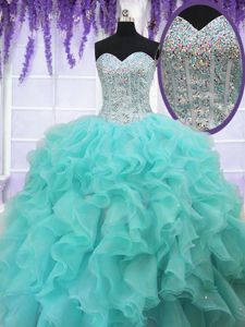 Stylish Sleeveless Ruffles and Sequins Lace Up 15th Birthday Dress