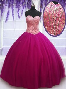 Sleeveless Lace Up Floor Length Beading 15th Birthday Dress