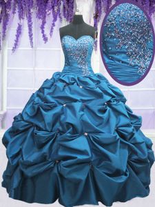 Smart Teal Ball Gowns Beading and Appliques and Pick Ups Sweet 16 Dresses Lace Up Taffeta Sleeveless Floor Length