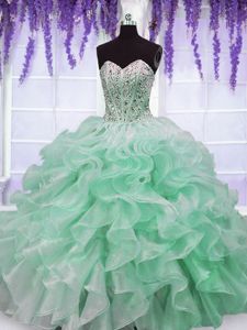 Top Selling Apple Green Sweetheart Lace Up Beading and Ruffles Damas Dress Sleeveless