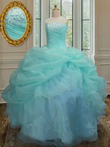 Organza Sleeveless Floor Length Sweet 16 Dress and Embroidery and Pick Ups