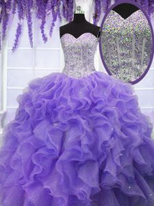 Latest Sequins Floor Length Ball Gowns Sleeveless Lavender Vestidos de Quinceanera Lace Up