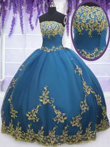 Admirable Lace and Appliques Sweet 16 Dresses Teal Zipper Sleeveless Floor Length