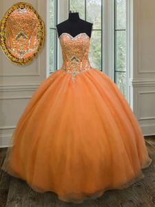 Sweetheart Sleeveless Sweet 16 Quinceanera Dress Floor Length Beading Orange Organza