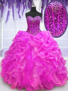 Sleeveless Beading and Ruffles Lace Up Court Dresses for Sweet 16