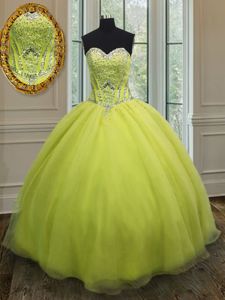 Column/Sheath Quinceanera Court of Honor Dress Yellow Green Sweetheart Organza Sleeveless Floor Length Lace Up