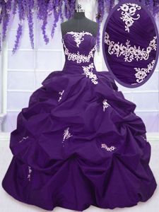 Smart Purple Lace Up Sweetheart Appliques and Pick Ups Quince Ball Gowns Taffeta Sleeveless