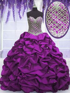 Taffeta Sweetheart Sleeveless Lace Up Beading and Sequins and Pick Ups Vestidos de Quinceanera in Purple