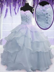 Best Selling Ruffled Floor Length Light Blue Quinceanera Dresses Sweetheart Sleeveless Lace Up