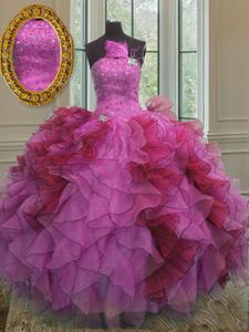 Multi-color Organza Lace Up Quinceanera Gowns Sleeveless Floor Length Ruffles and Sequins