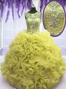 Decent Ball Gowns Vestidos de Quinceanera Yellow Scoop Organza Sleeveless Floor Length Lace Up