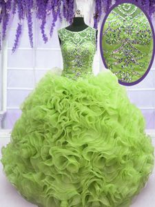 Tulle Lace Up Sweet 16 Quinceanera Dress Sleeveless Floor Length Beading