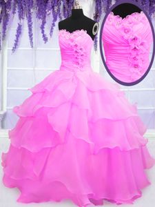 Organza Sweetheart Sleeveless Lace Up Beading and Ruffled Layers 15 Quinceanera Dress in Hot Pink