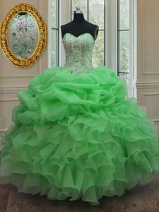 Sleeveless Embroidery and Pick Ups Lace Up 15 Quinceanera Dress