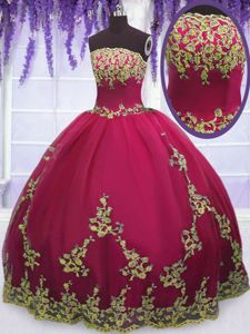 Ball Gowns Quinceanera Dress Fuchsia Strapless Tulle Sleeveless Floor Length Zipper