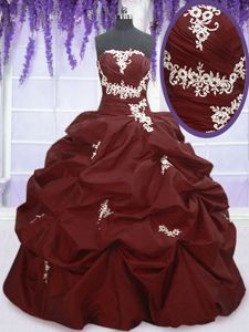 Flirting Taffeta Sleeveless Floor Length Sweet 16 Quinceanera Dress and Appliques and Pick Ups