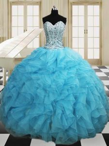 Eye-catching Organza Sleeveless Floor Length Sweet 16 Quinceanera Dress and Beading and Ruffles