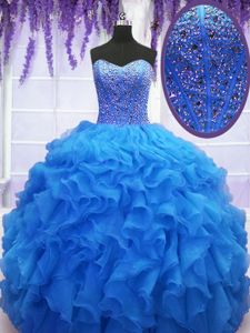 Royal Blue Sleeveless Beading and Ruffles Floor Length Sweet 16 Quinceanera Dress