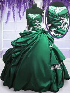 Custom Designed Green and Dark Green Lace Up Ball Gown Prom Dress Appliques and Pick Ups Sleeveless Floor Length